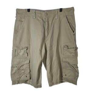 IRON Mens 34 Waist Beige‎ Cotton Cargo Shorts Distressed Raw Hem
